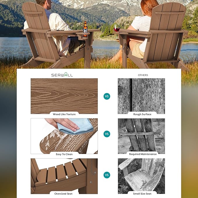 SERWALL Adirondack Chair with Cup Holders