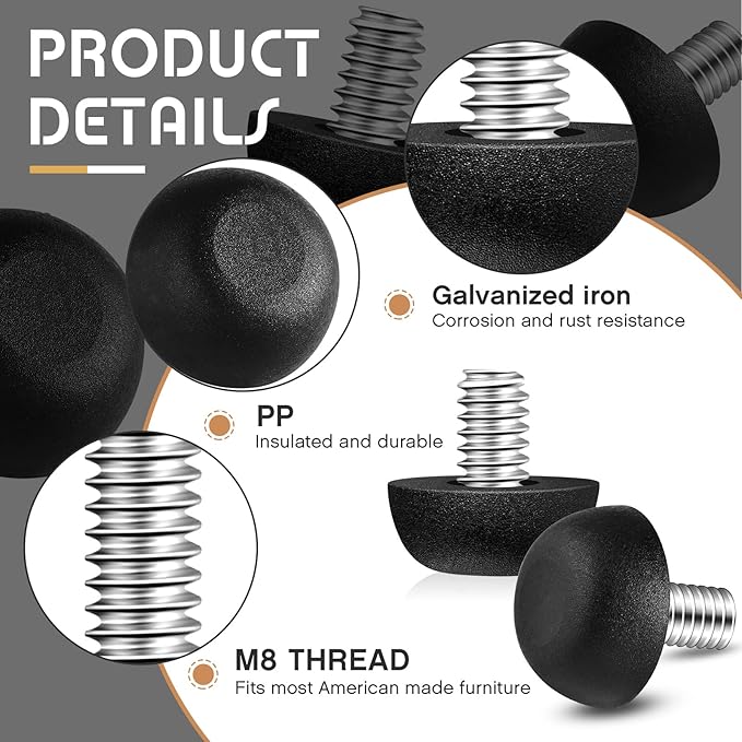 Dunzy 20 Pcs M8 Adjustable Furniture Levelers 20 Pcs, Screw-in Leg Leveling Feet
