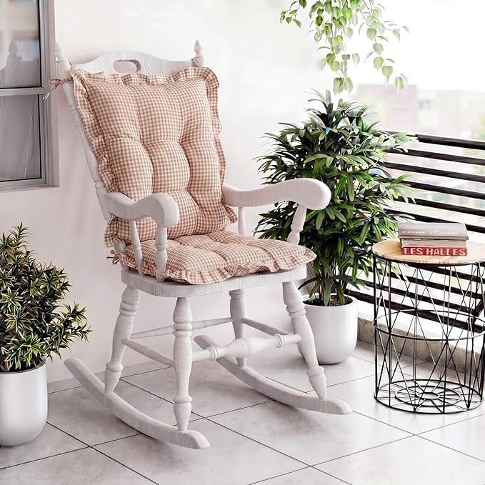 Lewtemi 2 Set Brown Gingham Rocking Chair Cushion Village Ruffled Rocking Chair