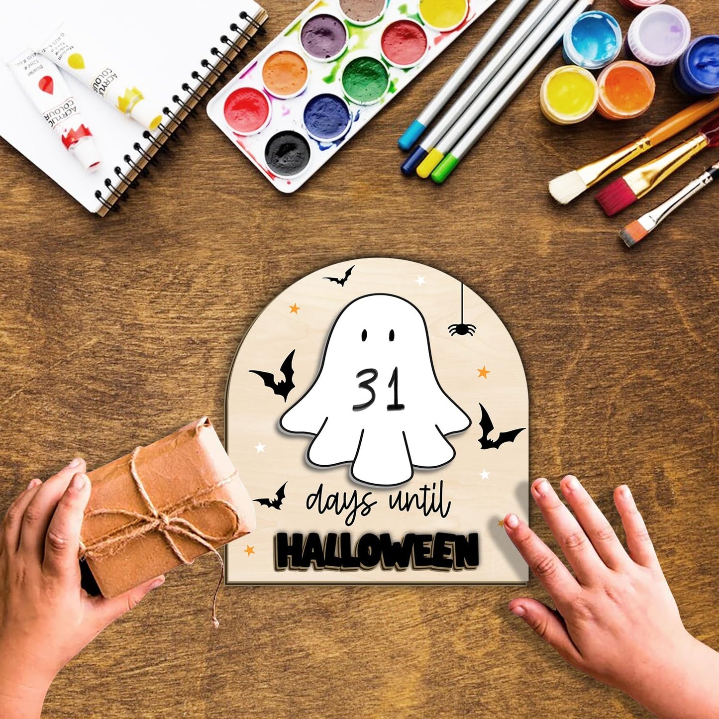 Reusable Days Until Halloween Dry Erase Board Sign for Kids Activities, Halloween Countdown Advent Wall Tabletop Decor Home Classroom Sign, Ghost Theme Decorations Indoor Tiered Tray (Marker Included)