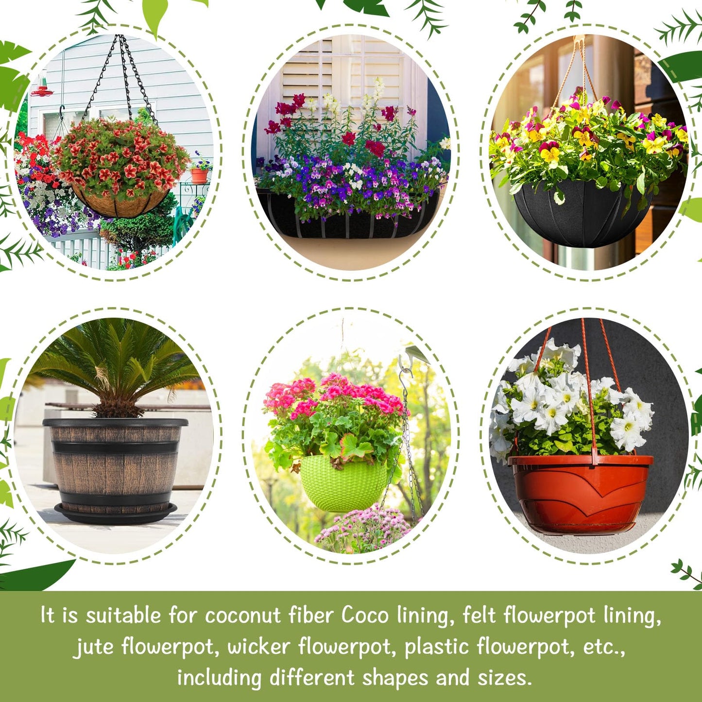 7.16” Self Watering Planter Insert, 10 Pack Invisible Hanging Basket Drip Pan Hanging Basket Planter Plant Auto Watering Devices Plastic Water Catcher Saucer Tray for Outdoor Indoor Pots Liners