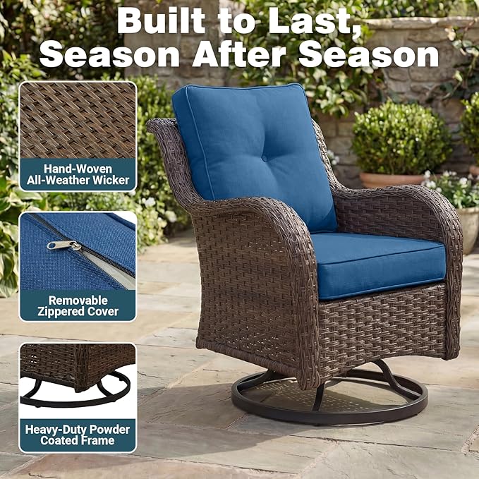 Patio Furniture Set, High Back Swivel Rocker Chairs, Weather Resistant Olefin