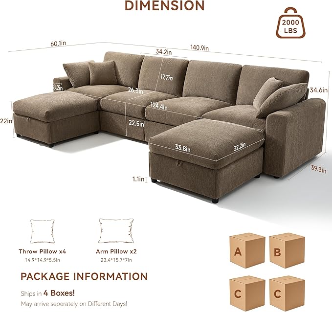 Ihanherry 141" Oversized Cloud Sectional Couches