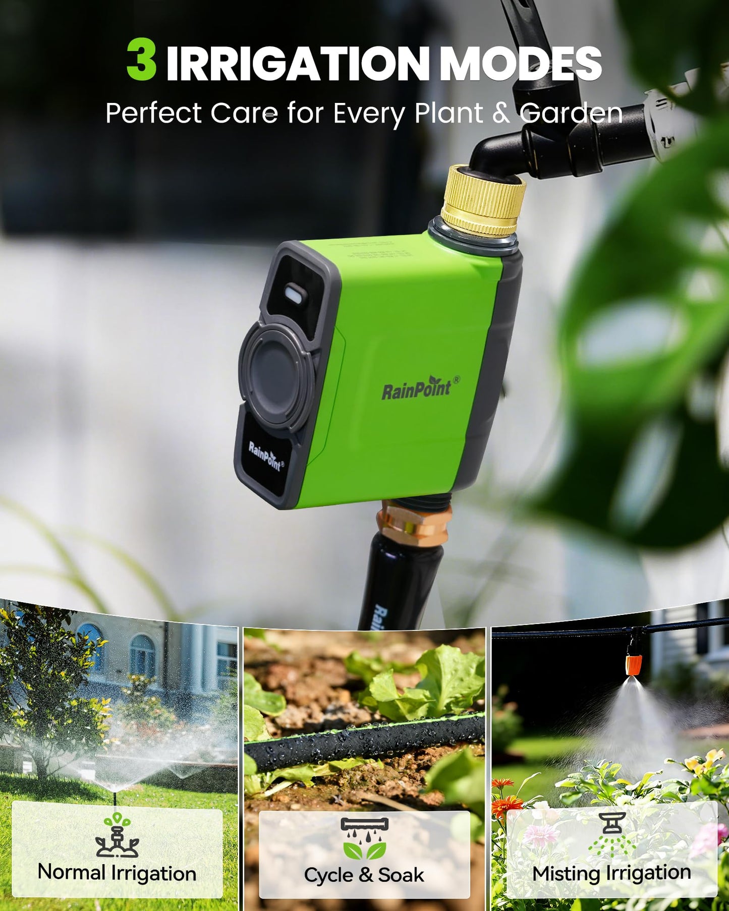 RAINPOINT WiFi Water Timer for Garden Hose, WiFi Sprinkler Controller, Smart Hose Timer Valve, Automatic Drip Irrigation System/Rain Delay for Garden/Lawn/Yard (Brass Inlet, WiFi Gateway)