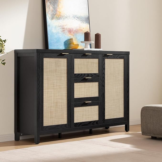 SICOTAS Rattan Sideboard Buffet Coffee Bar Cabinet