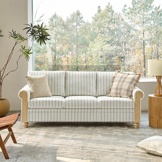 EcoHarbor Living 3-Seater Couch, Stripe 81" Mid-Century Modern Upholstered Sofa