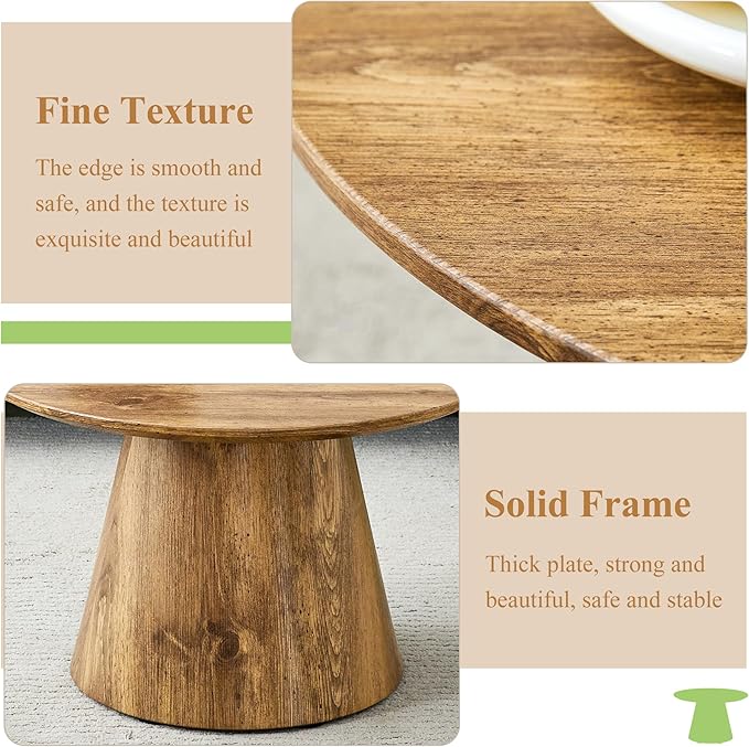 Round Coffee Table 24 in, Modern Wood Grain Living Room Table