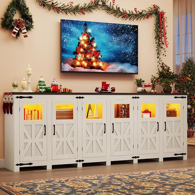 95.3" Large LED Farmhouse TV Stand