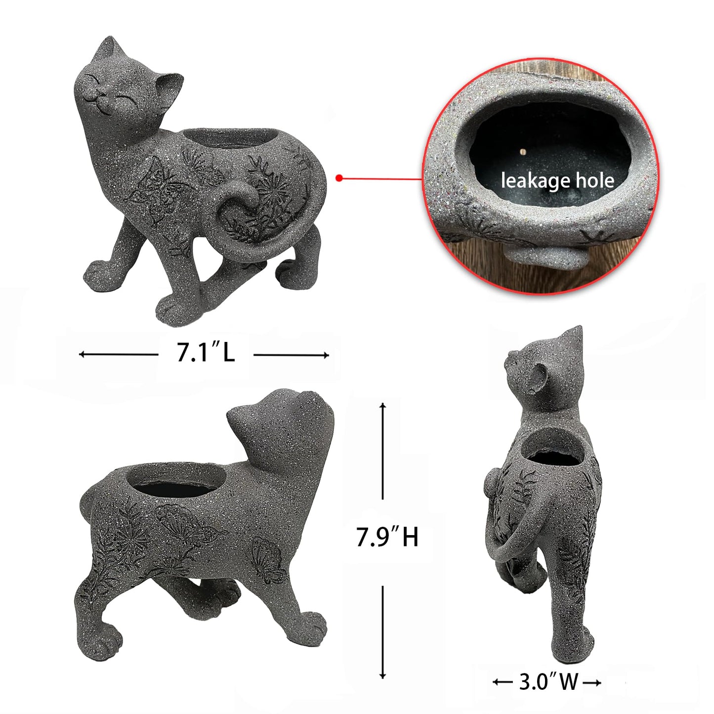 Euiroet 7.9" Cat Succulent Planter Holder Figurine, Flower Pot Statue, Decorative Modern Indoor & Outdoor Cat Planter Pot Sculpture, Garden Animal Flower Pot, Funny Planters for Indoor Plants