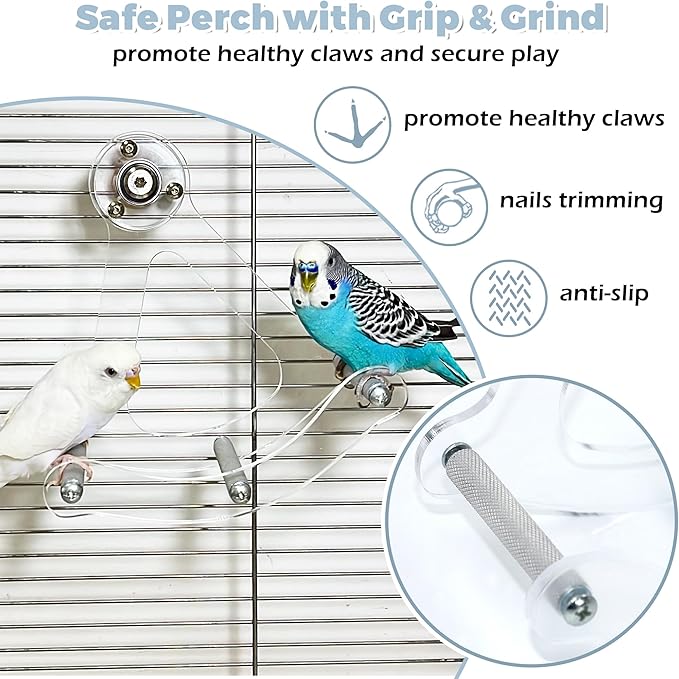 Bite-Resistant Acrylic Rocking Bird Nail Trimming Perch Stand Easy to Clean, Interactive Bird Toys for Parakeets for Cage, Budgie Puzzle Toys for Parrots, Small Birds Enrichment Toy for Lovebird
