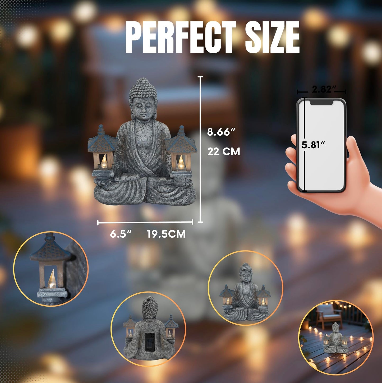 Dcmkimilv Buddha Outdoor Solar Figurine Decor Light, Meditation Small Elegant Garden Statues, Gifts for Mom, Halloween Décor Waterproof Patio Balcony Yard Lawn Ornament 8.66”