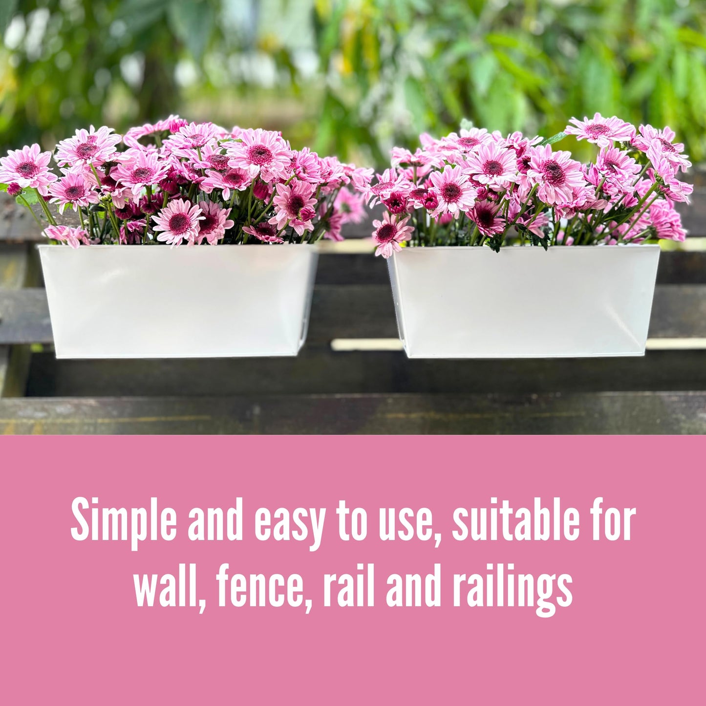 LaLaGreen Rail Planter (16 Inch, 3 Pack) Rectangular Metal Hanging Flower Railing Fence Balcony Gardening for Apartment Patio Planters Modern Garden Style Porch Decor Iron Outdoor Deck Decoration