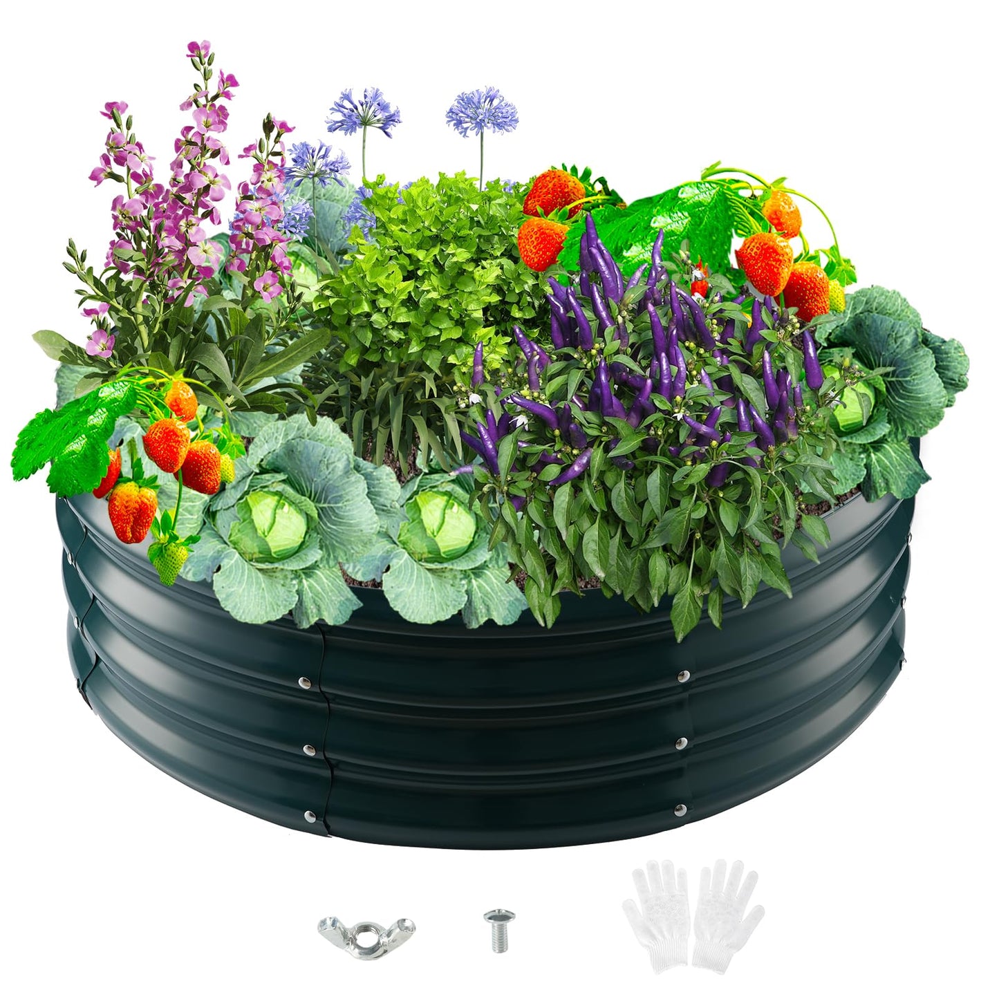zbzbml Durable Round Steel Raised Garden Bed Painted for Planting Vegetable/Herbs/Flowers/Trees at Backyard/Garden,or Baby Chicken,Christmas Tree Fence (Dark Green, 36 ins Diameter x 12 ins high)