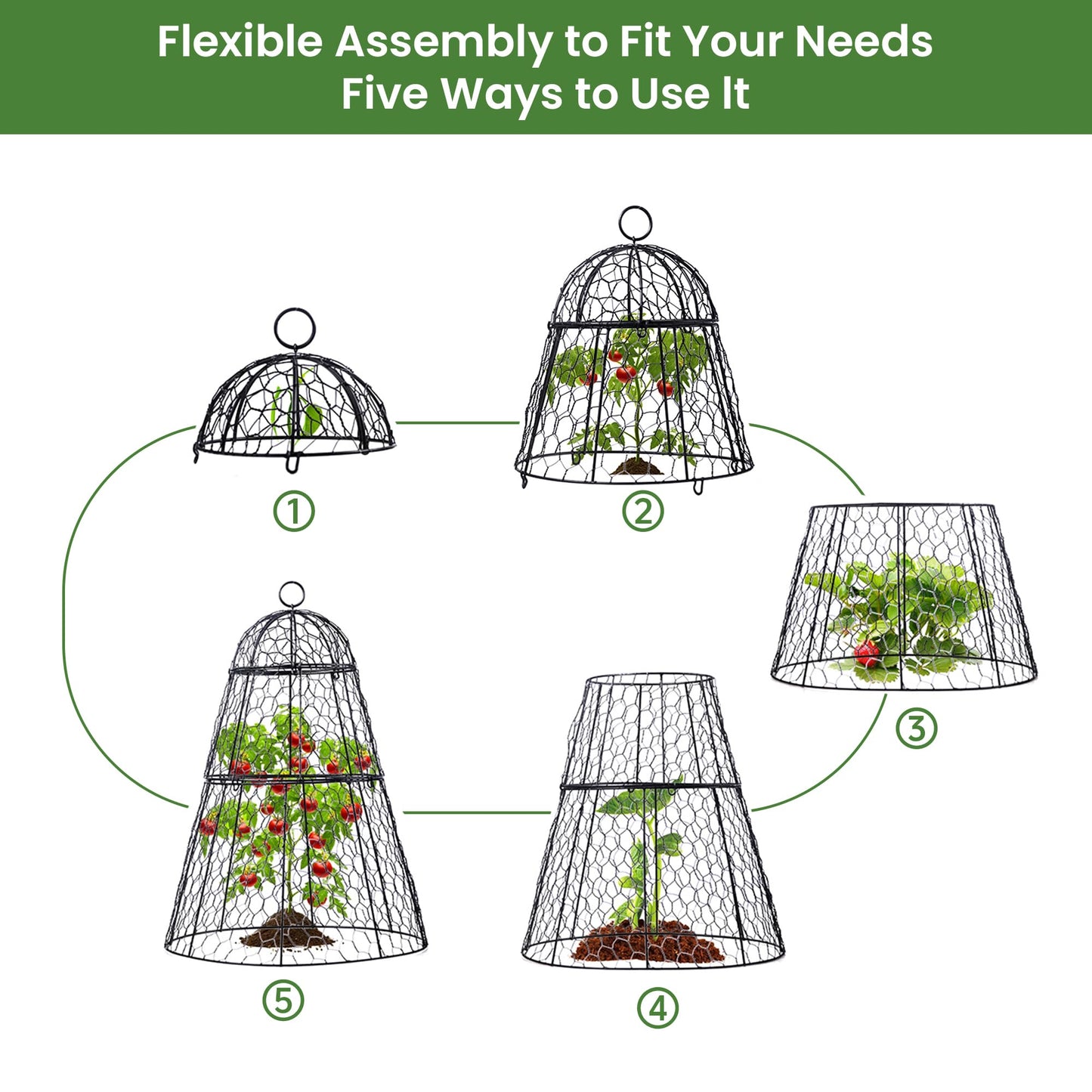 Dadywheels Easy-Snap Open Design Chicken Wire Cloche (6-Pack) - Adjustable Garden Plant Protectors from Birds & Animals for Large Plants & Flowers,14" D x 20" H