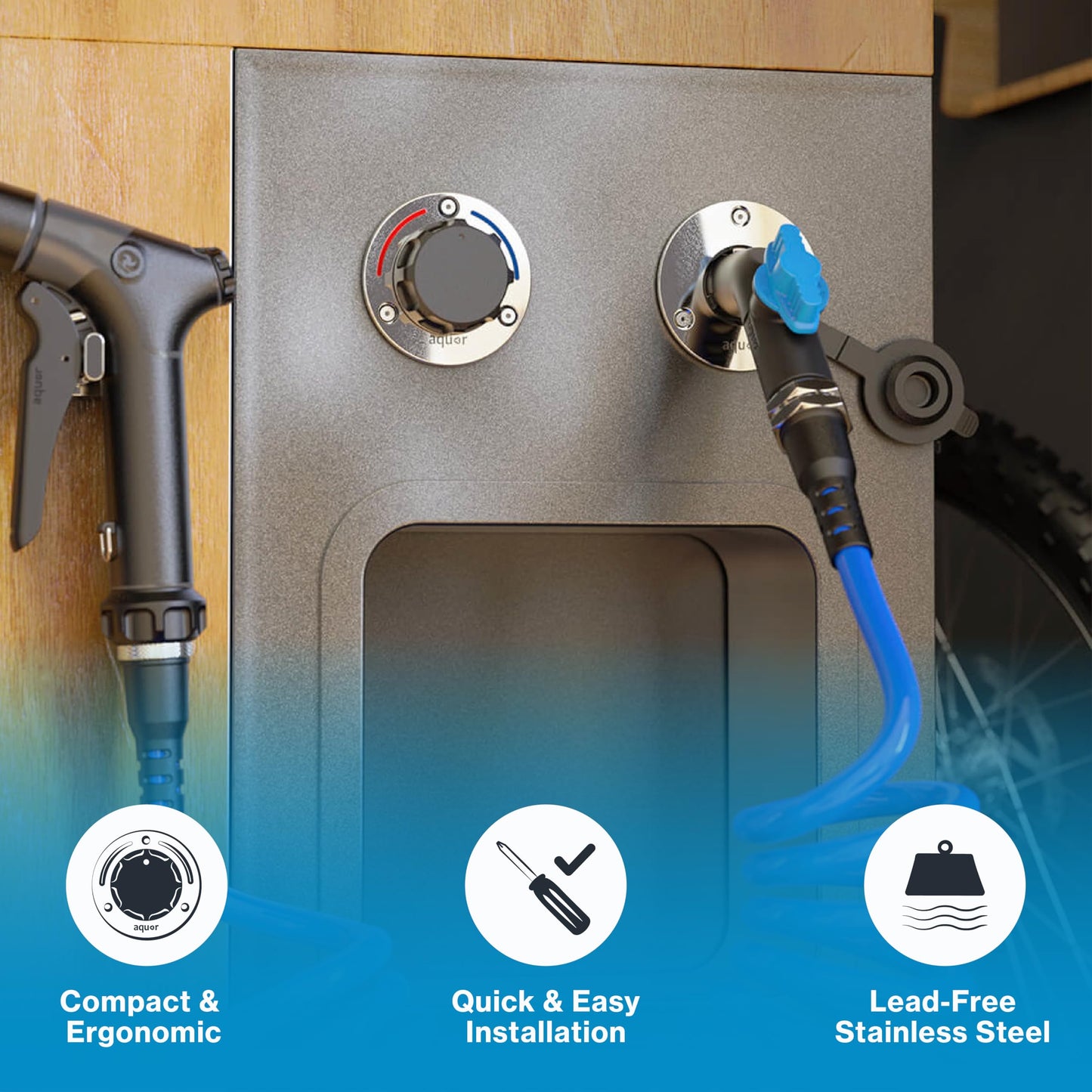 Aquor Utility Mixing Valve, Compact G1/2 inch Thermostatic Mixing Valve with Hot/Cold Temperature Control, Hydrant Pairing for Boat, Marine, and RV Outdoor Shower, Stainless Steel
