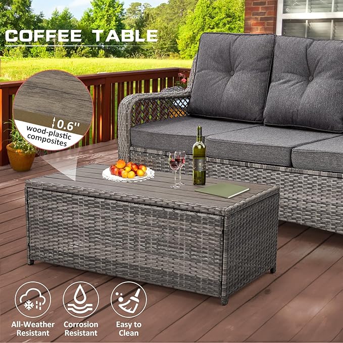 6 Pieces Wicker Patio Furniture Set Conversations Sets, 2 Outdoor 360° Swivel