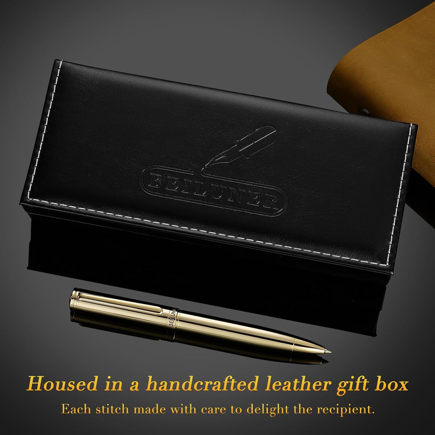 BEILUNER Personalized Gold Gel Pen, Stunning Luxury Pens with 24K Gold Finish, Black Ink Refill, Executive Gift Set for Family & Friends,Writing,Fancy,Office,Retractable, Graduation,Nice Designer Pens
