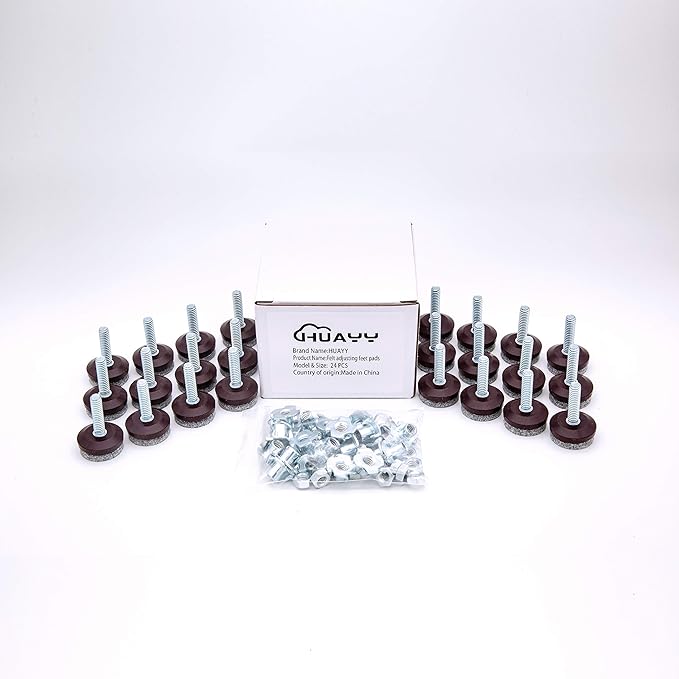 HUAYY 24 Pack Adjustable Furniture Leveling Feet, 1/4-20 Threaded Stem