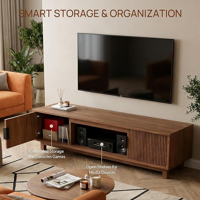 Alpen Fluted TV Stands for Living Room, Wood Television Media Cabinet for