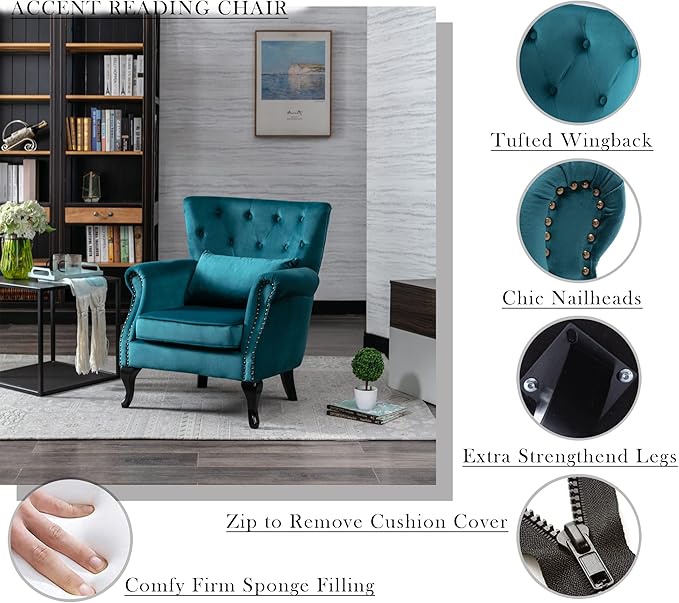 Mid Century Modern Accent Chair Upholstered Armchair Comfy Velvet Fabric Single