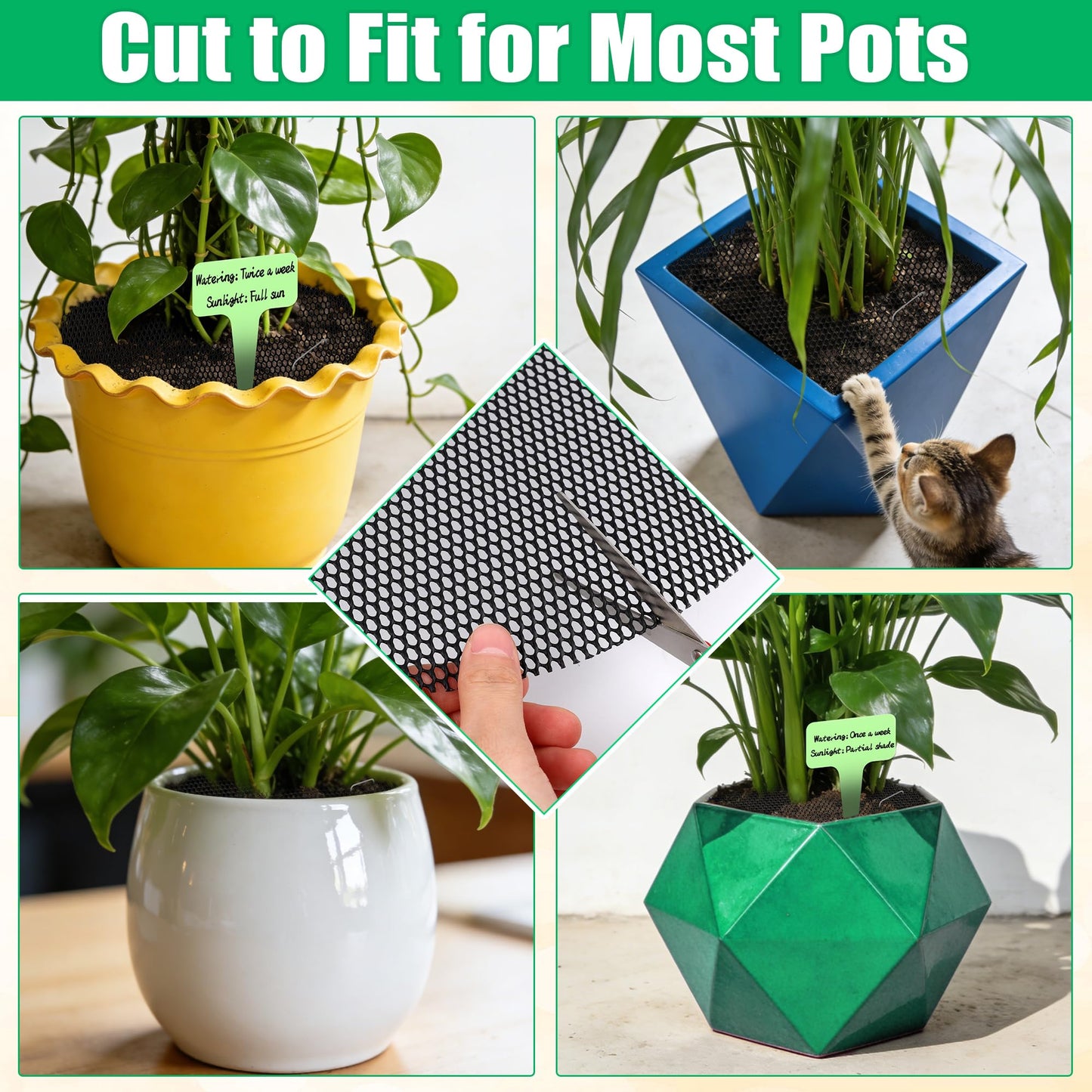 Pletpet 4 Pcs 15.7 Inch Plant Pot Soil Covers Protectors, Pot Grids for Plants Protection with 1 Marker Pen, 1 Scissors, 4 Plant Labels and 8 U-Shaped Garden Stakes