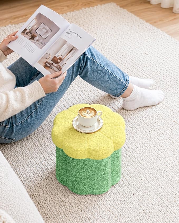 B FSOBEIIALEO Storage Ottoman Foldable, Sunflower Shaped Small Footrest