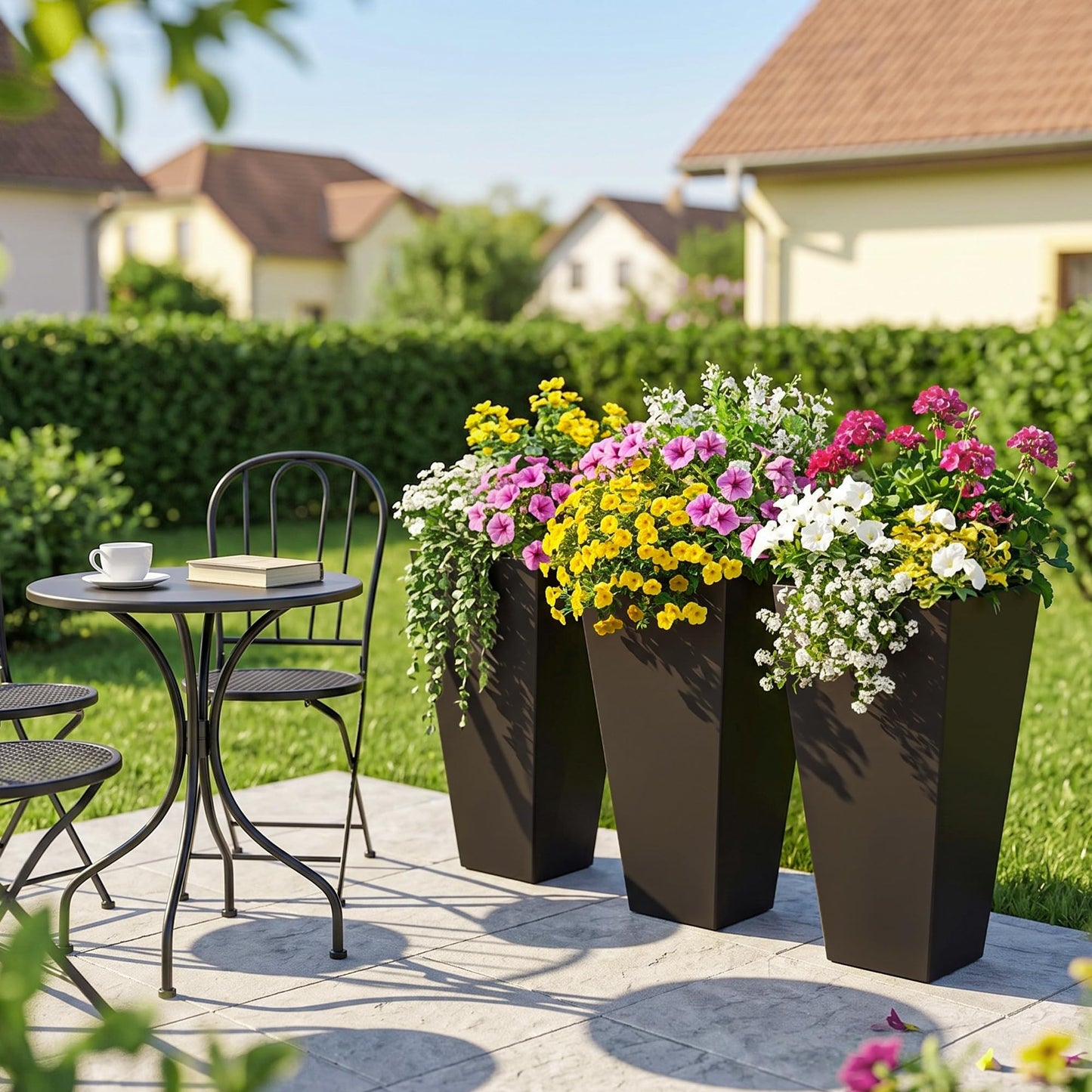 Outsunny Tall Planters for Outdoor Plants Set of 3, 28 in Taper Planters with Drainage Holes, Indoor Grande Plant Pots, Front Porch Decor, Brown