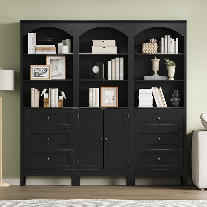 Bookshelf with Doors, Floor Standing Display Storage Cabinet