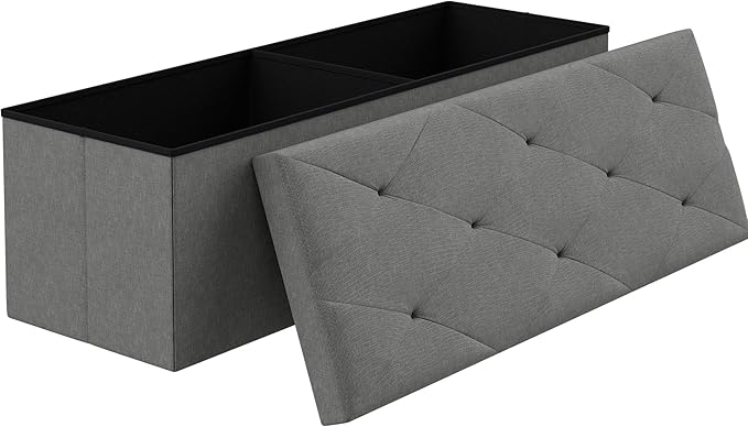 VECELO 43'' Folding Storage Ottoman Bench, Storage Chest, Linen Fabric Foot