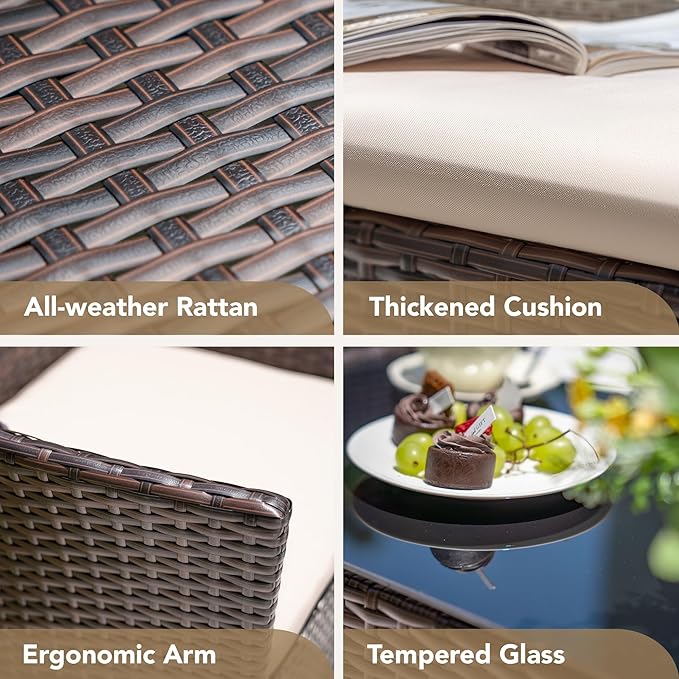 Devoko 4 Pieces Outdoor Patio Furniture Set, PE Rattan Wicker Chairs Balcony