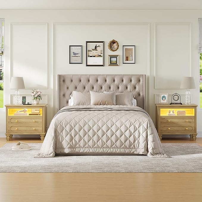 FREDEES 28'' Large Nightstands Set of 2, Smart Bedside Tables