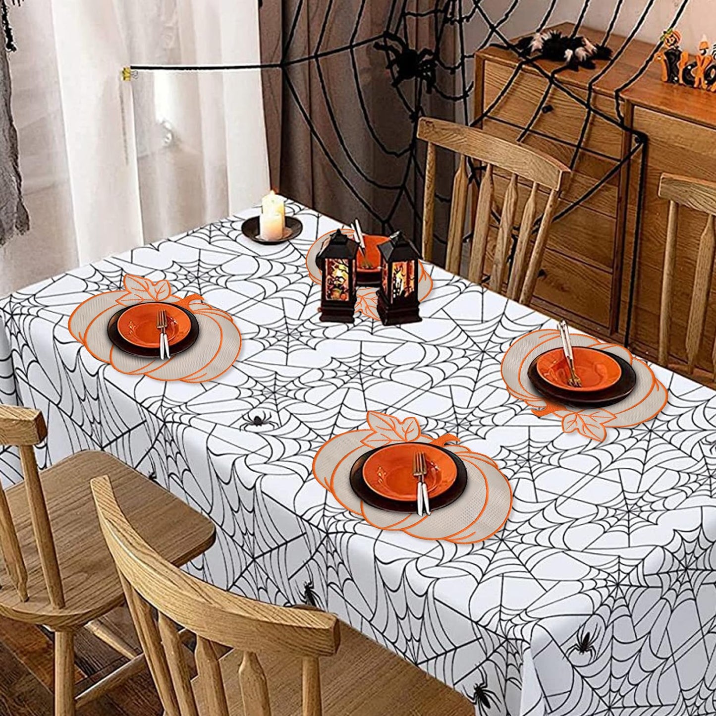 6 Pcs Fall Pumpkin Placemats Thanksgiving Harvest Autumn Orange Table Placemats for Halloween Christmas Home Table Kitchen Decorations