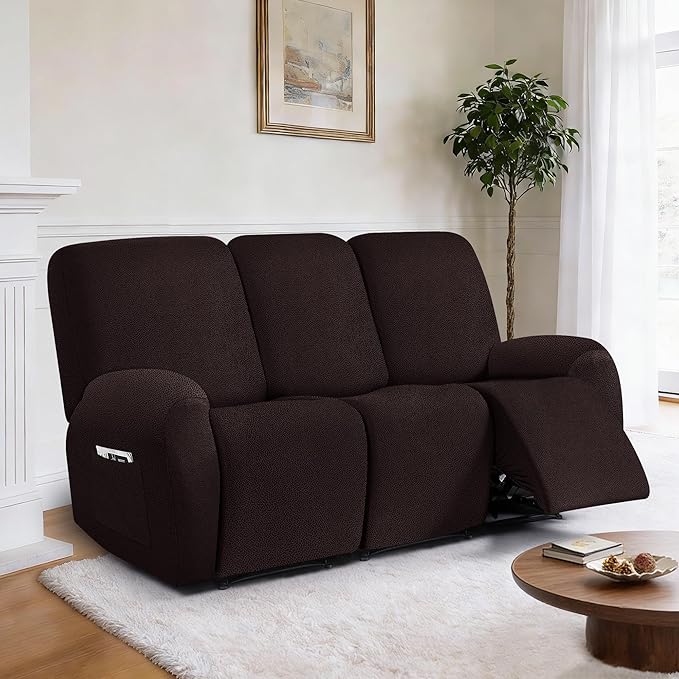 ANARACHON Leather Look Recliner Couch Cover, 8-Pieces Stretch Recliner Sofa