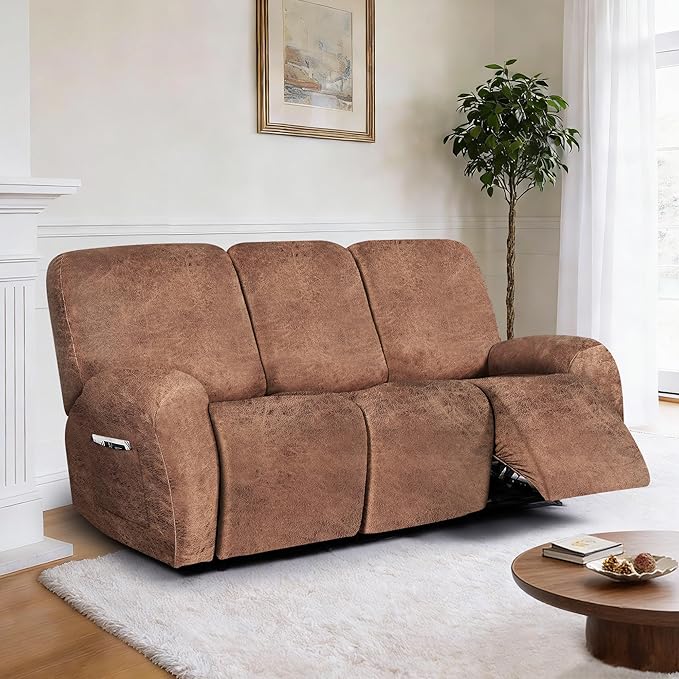 ANARACHON Leather Look Recliner Couch Cover, 8-Pieces Stretch Recliner Sofa