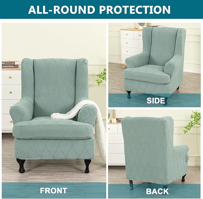 KRFOONN Stretch Wing Chair Slipcovers Jacquard 2 Piece Wingback Chair Covers