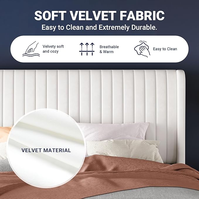 Allewie Full Size Velvet Bed Frame/Vertical Channel Tufted Wingback