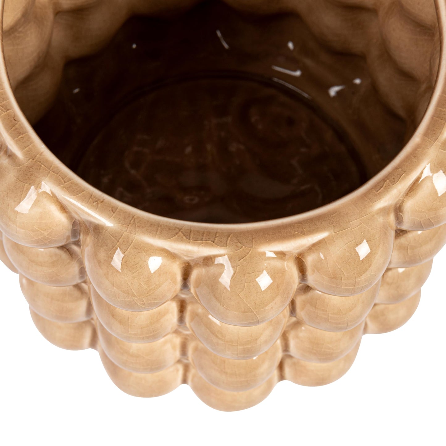6 Inches Round Stoneware Planter with Raised Dots, Holds 4 Inches Pot, Tan