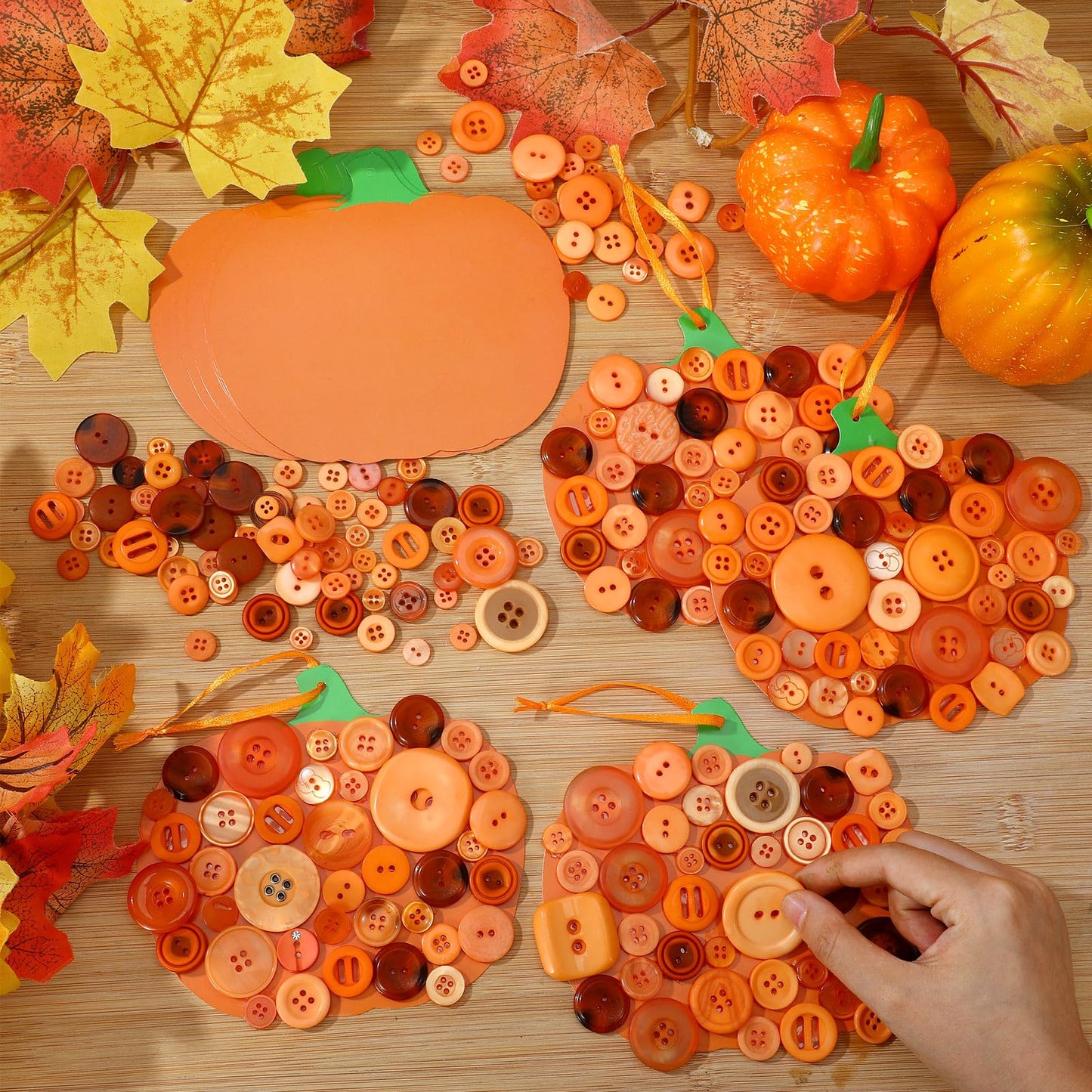 CraftyDream 12 Set Fall Pumpkin Craft Kit Buttons Fall Halloween Ornament Autumn Craft Hanging Decoration for Autumn Party Favor DIY Home Activities