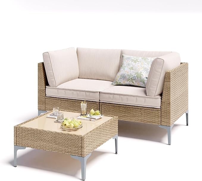 3 Piece Patio Furniture Set, Outdoor Wicker Sectional Sofa