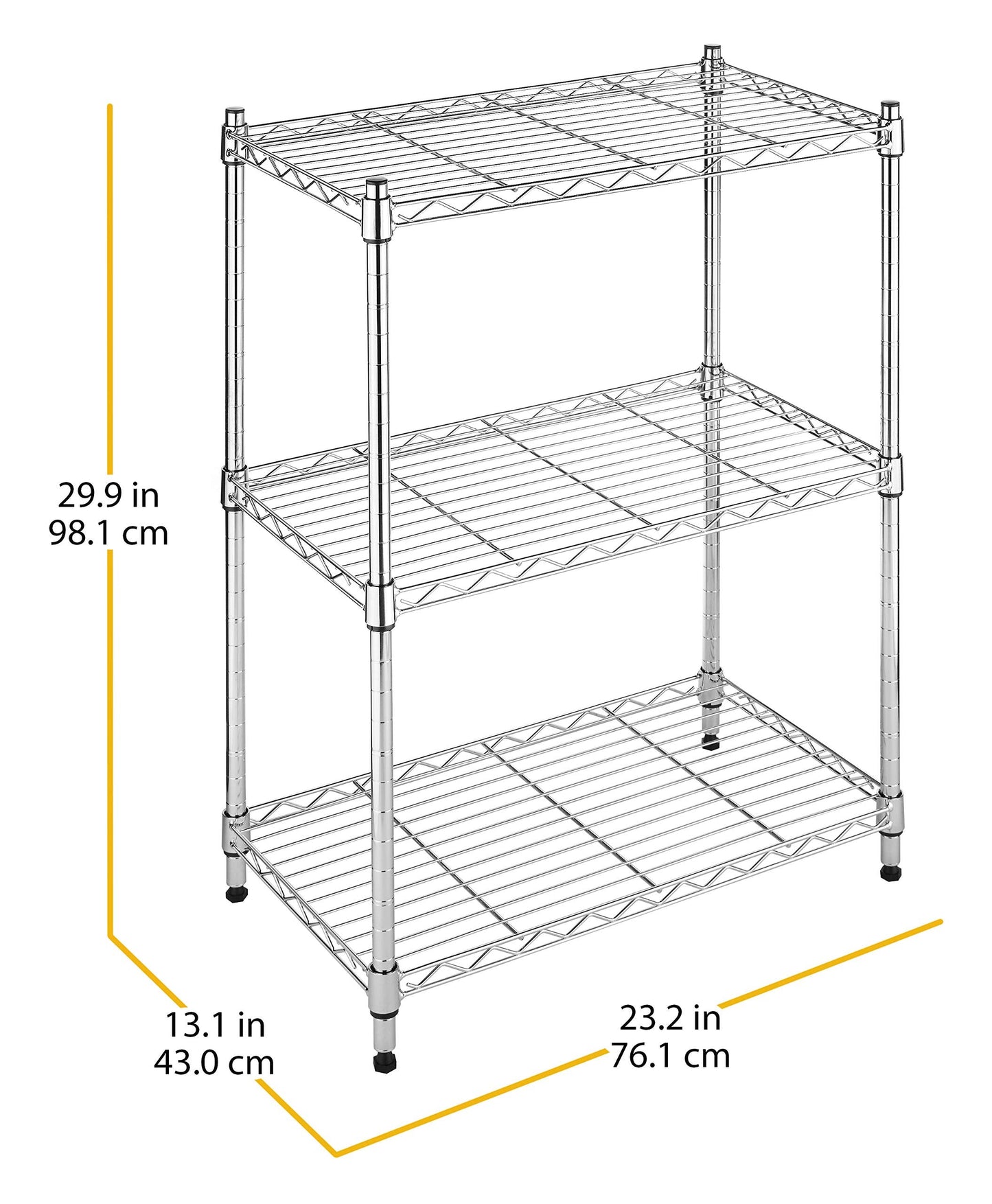 Whitmor 3-Tier Shelving Unit, Metal Storage Shelves, Easy Assembly Home Organizer for Pantry, Kitchen, Garage, Plant, 23"L x 13"W x 30"H