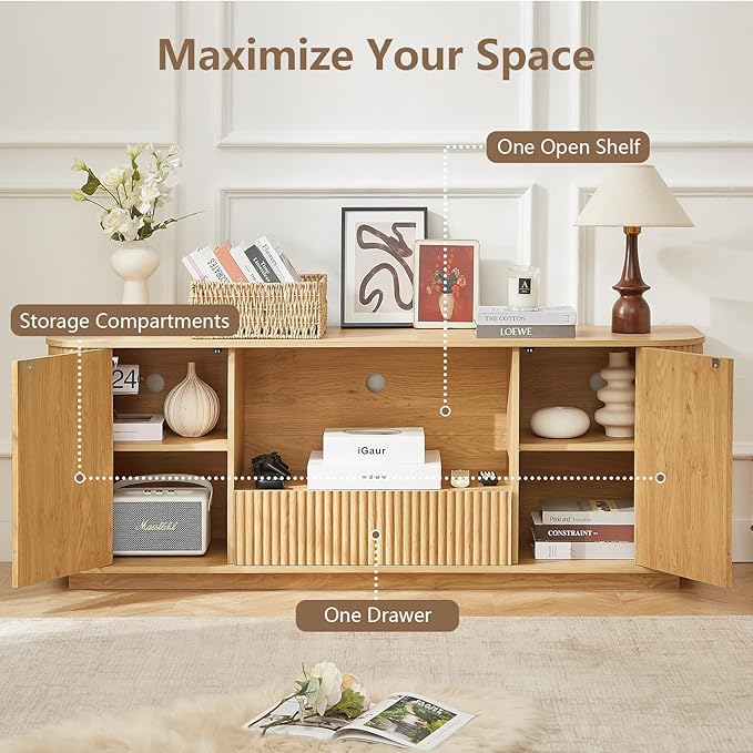 64" Fluted TV Stand for TVs up to 75 inch, Entertainment Center