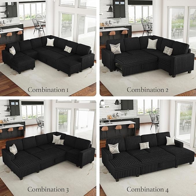 Belffin Corduroy Sectional Sleeper Sofa