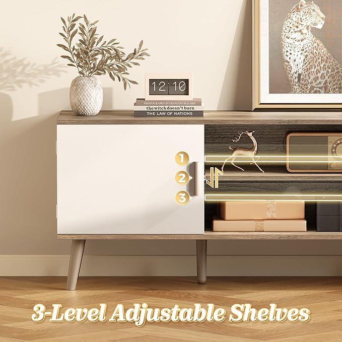 SUPERJARE TV Stand for 55 Inch TV, Entertainment Center