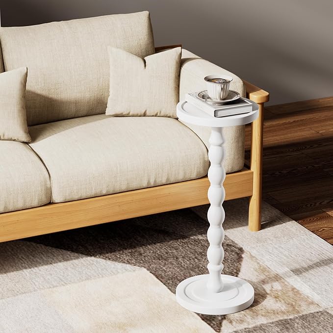 Solid Wood Drink Table, Rubber Wood‌ Small Round Side Table
