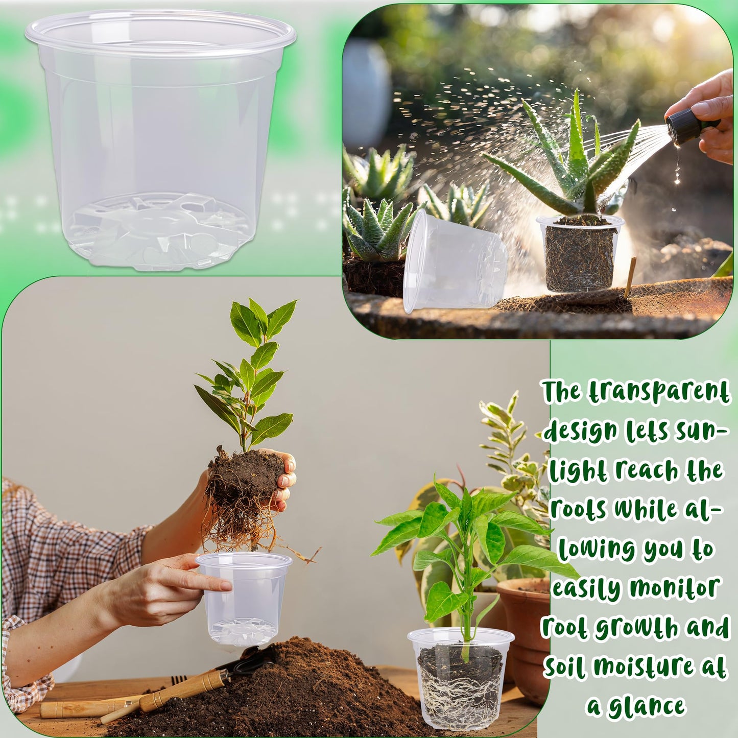 300 Pcs 4 Inch Clear Plant pots with Drainage Holes 150 Transparent Plastic Nursery 150 White Labels High Transparency Excellent Hardness for Seeding Cultivation Raising Flower Gardening Activities