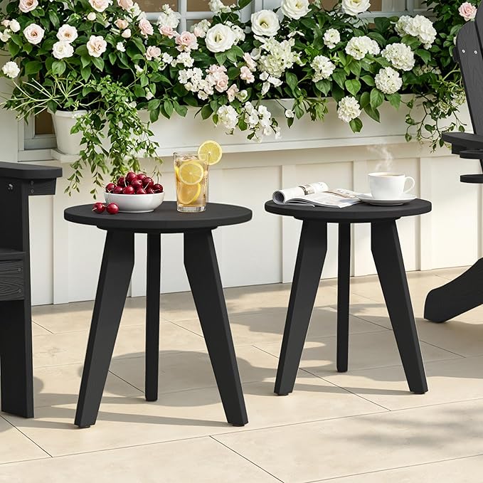 HDPS Outdoor Side Table Set of 2, Small Round Side Table Weather-Resistant