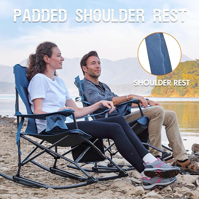 Portal Folding Camping Rocking Chair Portable Outdoor Rocker High Back Cup