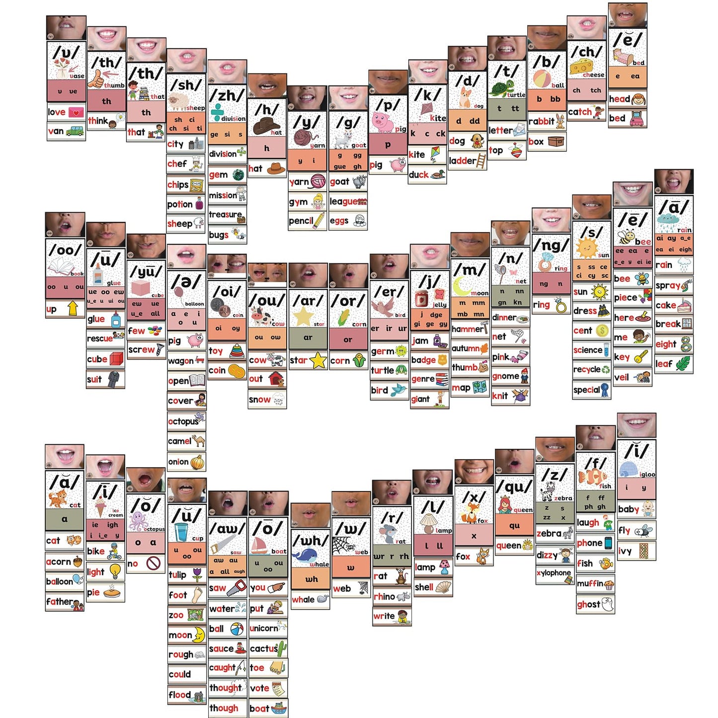 Gersoniel 220 Pcs Sound Wall Classroom Neutral Phonics Kits Science of Reading Posters for Classroom Consonant and Vowel Valley Decor Speech Material,Phonemic Awareness,Esl Teaching Material(Boho)