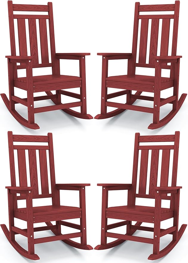KINGYES Oversized Outdoor Rocking Chair Set of 4, All-Weather Patio Rocking