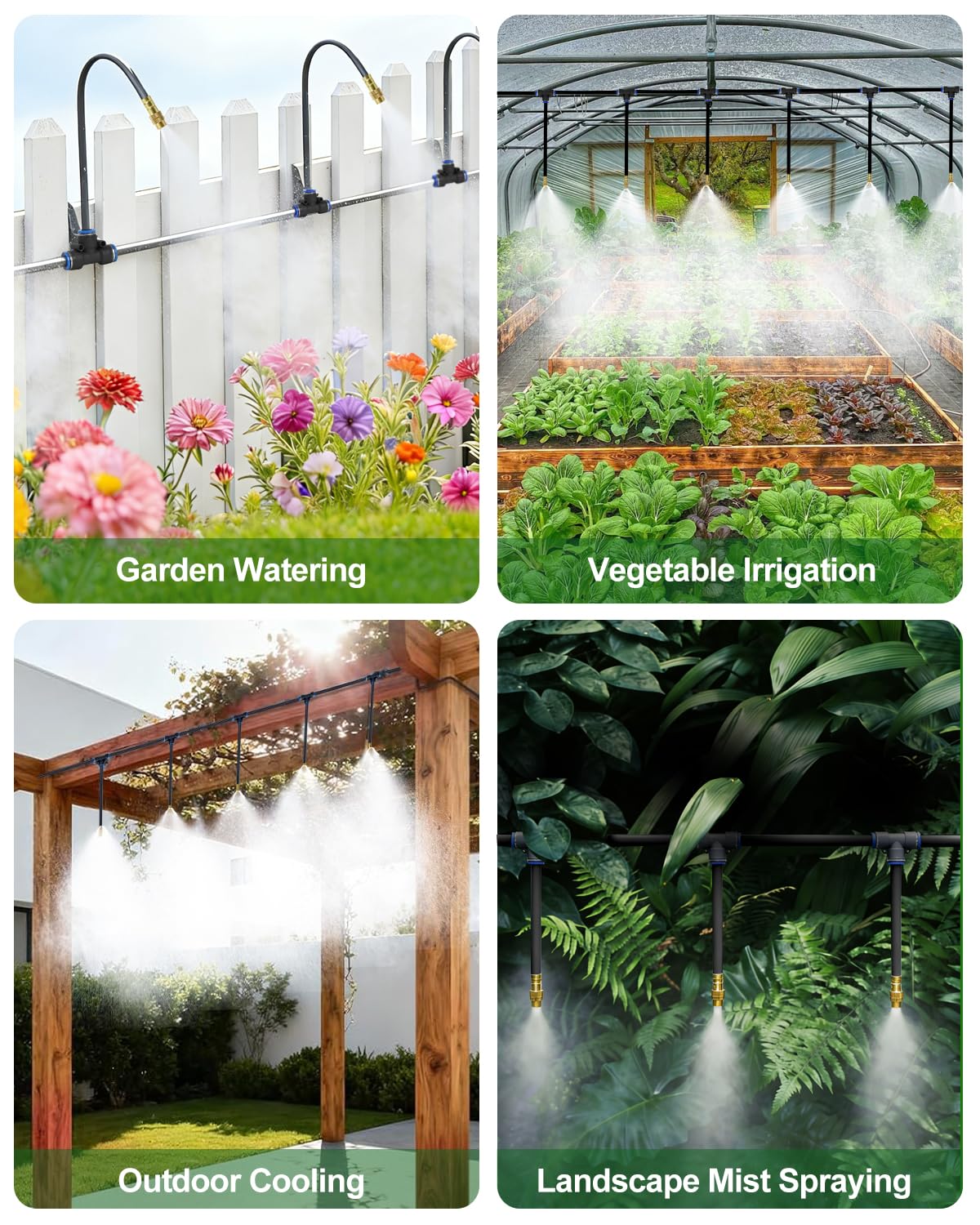 Upgraded 5/16" Drip Irrigation Kit (100FT), High-Flow Garden Watering System with 16 Bendable 360° Brass Misting Nozzles, Quick-Push Connectors & Leak-Proof Design for Patio, Greenhouse & Flower Beds
